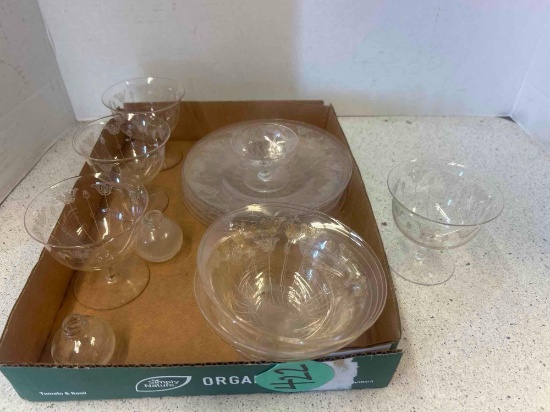 17 pieces Webb England etched crystal