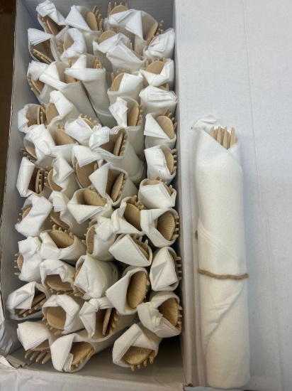 box of wooden flatware sets