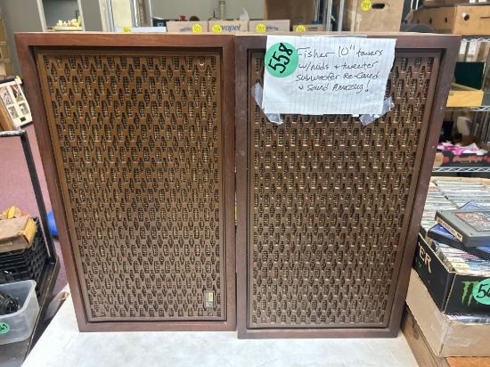pair of fisher ten inch towers with mids and Tweeter subwoofer re-coned