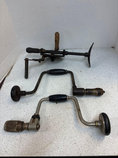 Antique breast Drill, Carpenters braces, both Stanley