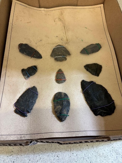 Nine Indian arrowheads