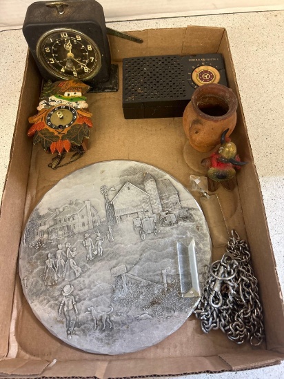 General Electric interval timer, Ge portable radio, black forest mini cuckoo clock, little Viking