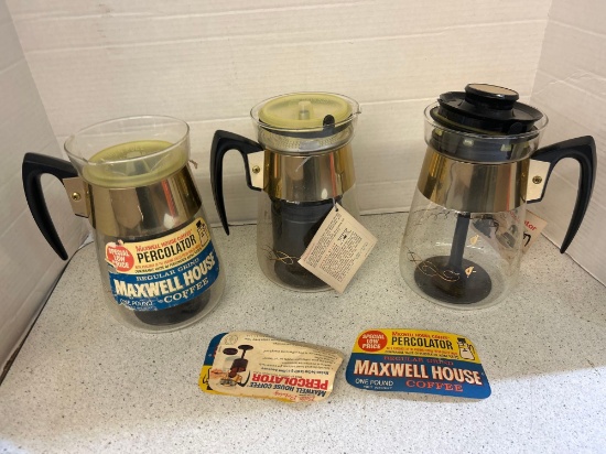 3 vintage Maxwell percolators
