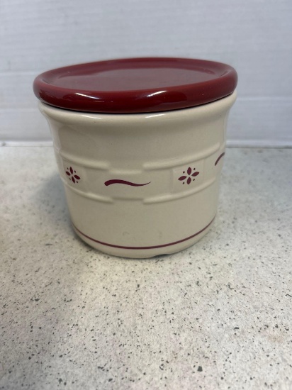 Longaberger pottery woven traditions, classic red, salt crock with lid