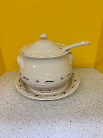 Longaberger pottery woven traditions, classic red soup terrine set