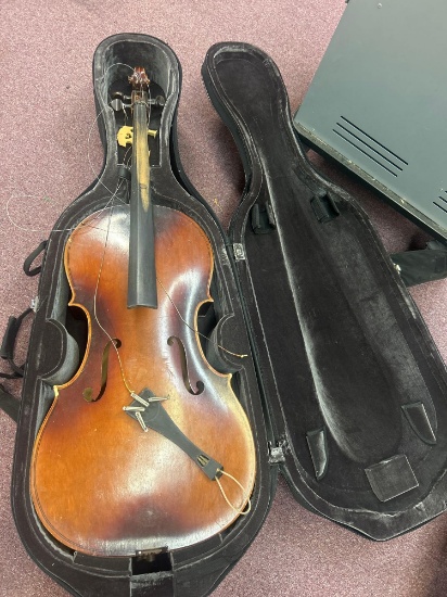 vintage cello and soft case, as is