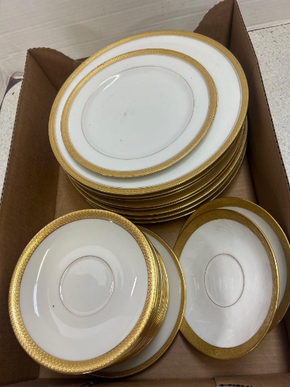 24 pieces, gold encrusted dinnerware, some Haviland