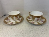 2 Imperial Limoges France, cups and saucers, gold encrusted