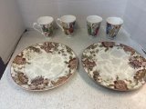 4 Roy Kirkham golf mugs, 2 cote table fancy dinner plates