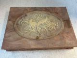 INCOLAY stone vintage jewelry box with peacocks and flowers
