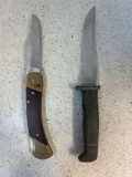 Buck 105 USA hunting knife 9 1/4 inches long and SCHRADE Uncle Henry LB7 folding knife 8 3/4 inches