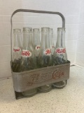 Old Pepsi metal bottle carrier with six Pepsi bottles