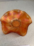 Fenton carnival glass marigold bowl ribbon tie comet