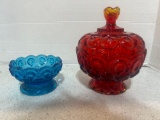 LE smith covered moon and stars candy dish and blue moon and stars dish