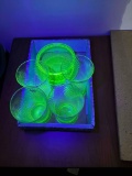 4 uranium tumblers and a bowl