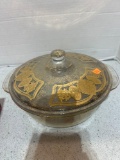 anchor hocking fire king golden fleck covered casserole dish