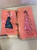 2 vintage hand woven Thai silk dresses in boxes