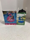 New flamingo pool float with lights and dual purpose, camping pillow