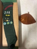vintage Girl Scout sash and brownie beanie cap