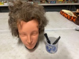 cosmetology head and vintage razors