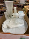 Large milk glass, including a cake plate