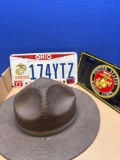 US military campaign, hat, and license plate