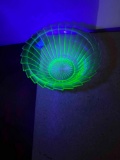 Uranium glass bowl and blue Delft bowl