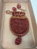 Vintage red glass beaded crocheted cinch purse