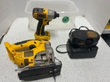 Dewalt electric jigsaw and impact driver with battery and battery charger