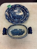 Early Staffordshire blue and white historical plate and small tureen