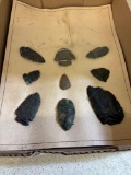 Nine Indian arrowheads