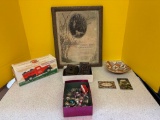 1938 cradle roll certificate, Vintage small Christmas ornaments