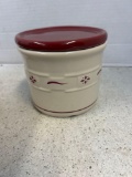 Longaberger pottery woven traditions, classic red, salt crock with lid