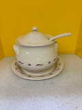 Longaberger pottery woven traditions, classic red soup terrine set
