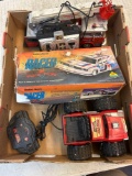 Thunder wagon toy truck, radio shack racer, Morton Grove fire truck, RC cars