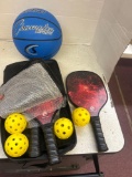 4 paddle Pickleball set and blue basketball
