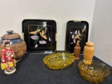 Studio pottery, porcelain figurine, carved wood