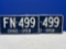 pair of matching Ohio 1958 license plate plates