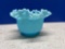 Fenton blue custom glass basket, weave dish