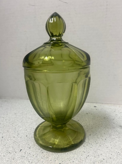 imperial art glass green covered candy jar