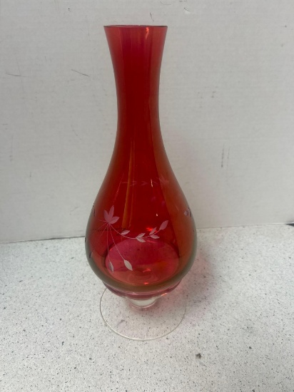 vintage cranberry glass footed wine bottle decanter