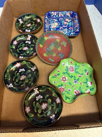 Seven Chinese cloisonne enamel coasters, trays
