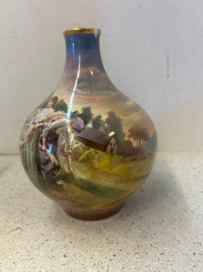 royal bonn antique vase, women in wheat field