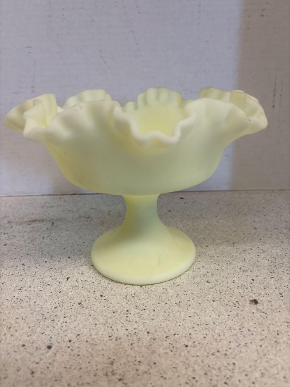 Fenton satin glass compote glows