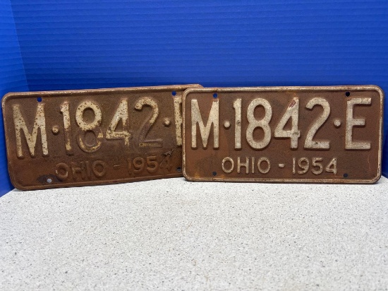 Pair of 1954 Ohio license plates matching