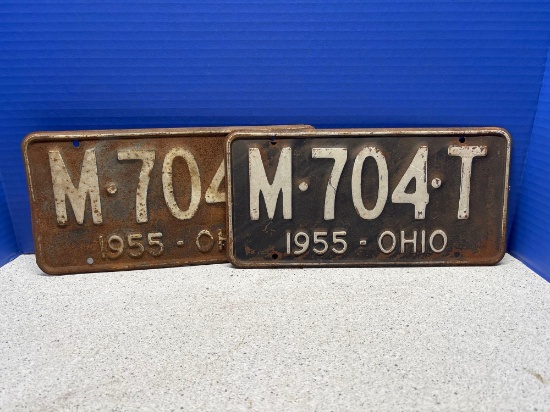Pair of 1955 Ohio license plate plates matching