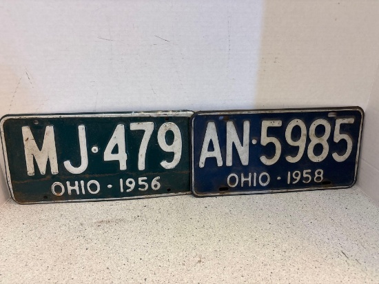 2 Ohio license plate, 1956 and 1958