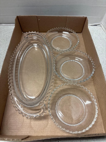 Imperial candlewick Relish dish and three bowls