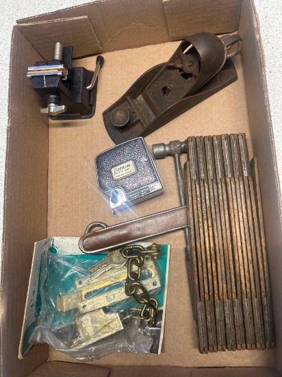 vintage tools, plane, rule, etc.