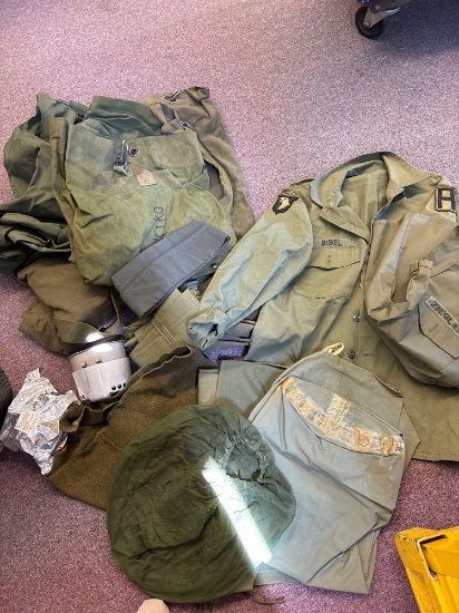 Military bags, jackets, pants, hat, etc.